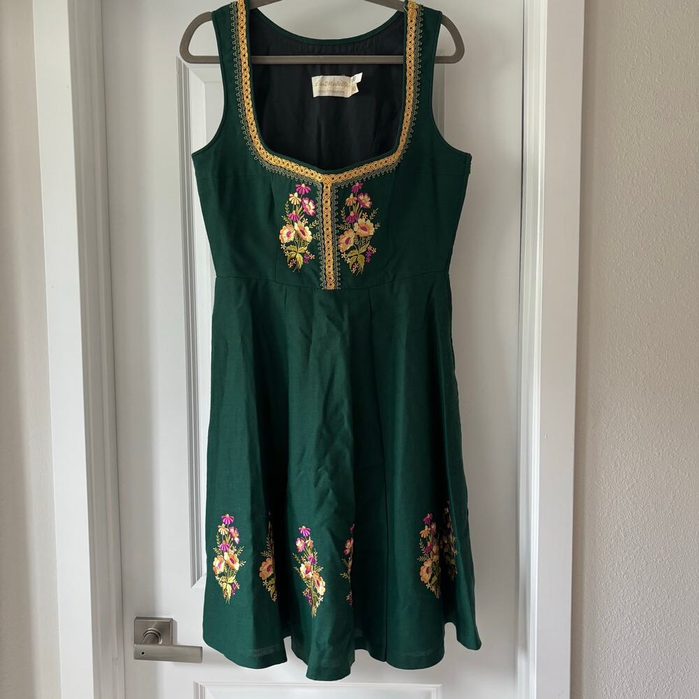 Leni Modelle Dress M Green Embroidered Floral Cottagecore Dirndl Trachten Party